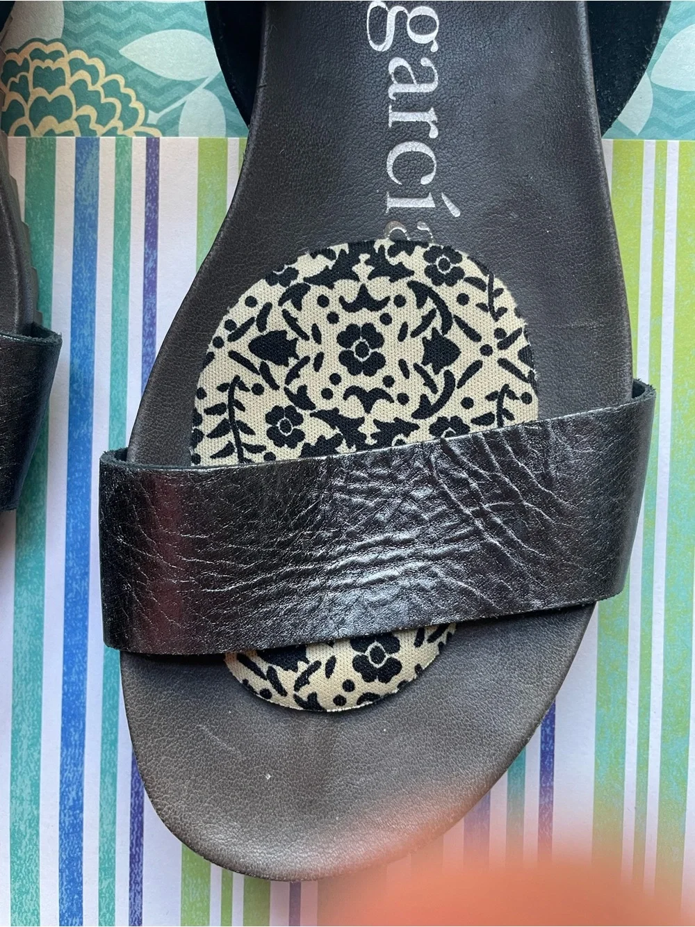 Pedro Garcia Black Leather Open-Toe Sandals with Printed Insole
